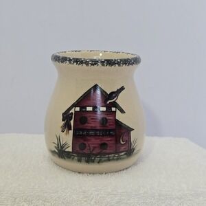 Vtg Stoneware Home and Garden Party Birdhouse Candle Utensil Crock Cottagecore